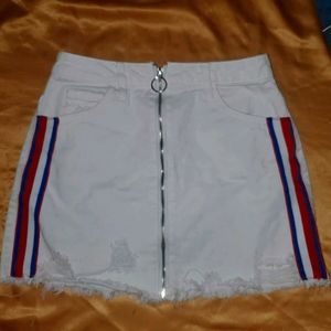 Zip Up Distressed Jean Skirt